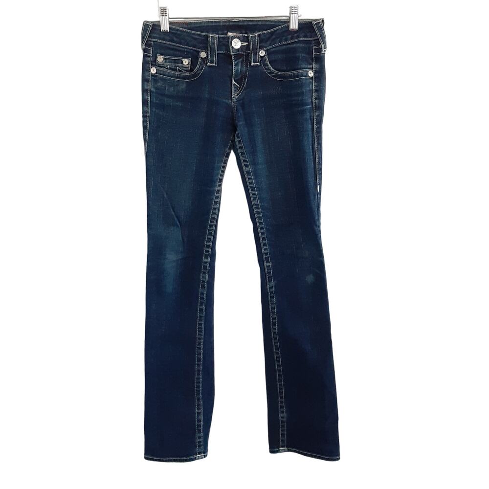 True Religion Low Rise Straight Leg Jeans Dark Wash Womens 28 Designer Y2K